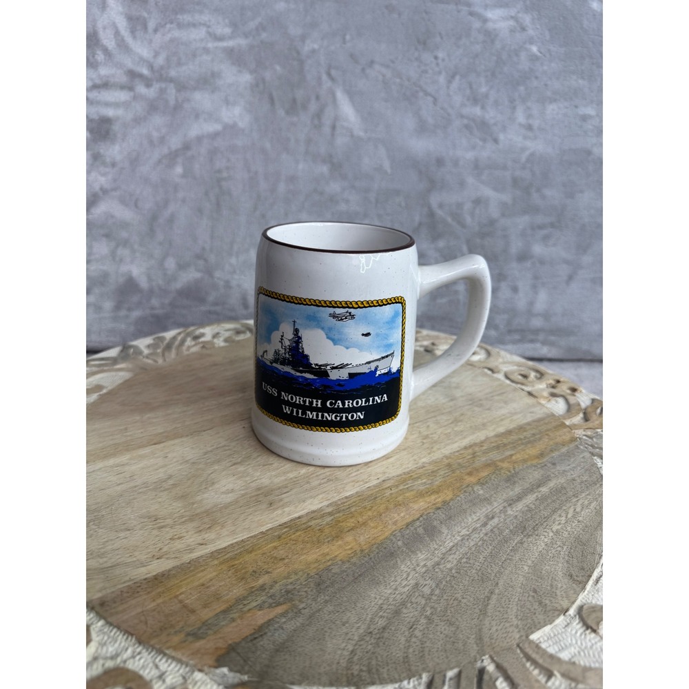 Vintage USS North Carolina Wilmington Battleship Souvenir Coffee‎ Mug Speckled
